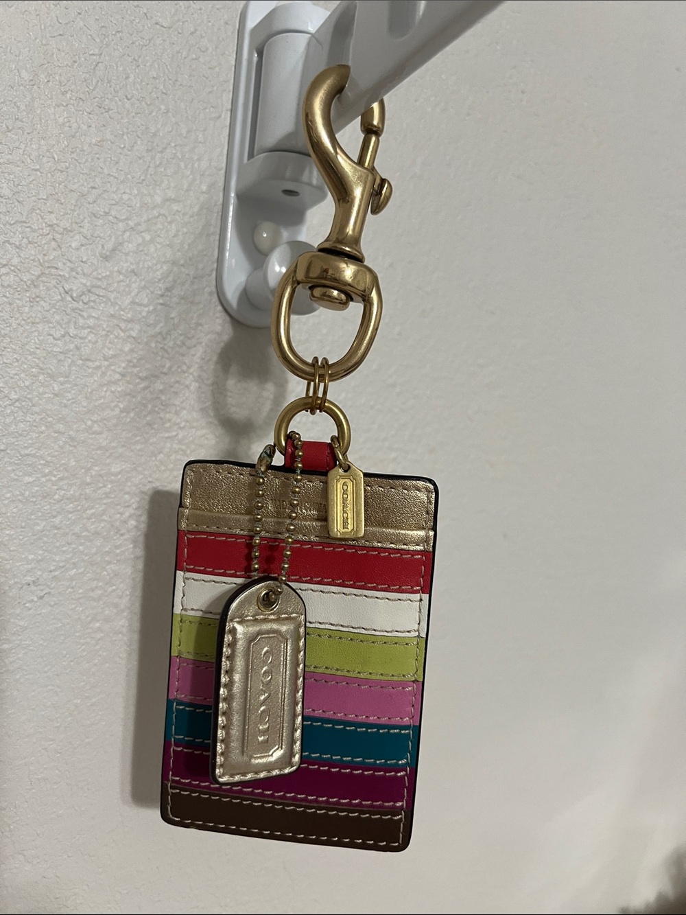 Coach Rare Legacy Striped Card Holder Key Fob with Gold Hardware - Picture 2 of 10